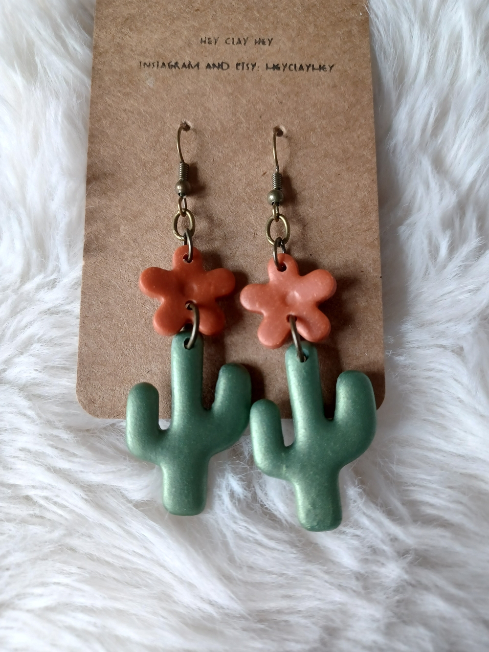 Green Cactus & Terracotta Flower Earrings